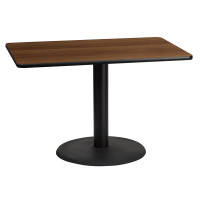 Flash Furniture XU-WALTB-3045-TR24-GG 30'' x 45'' Rectangular Walnut Laminate Table Top with 24'' Round Table Height Base 